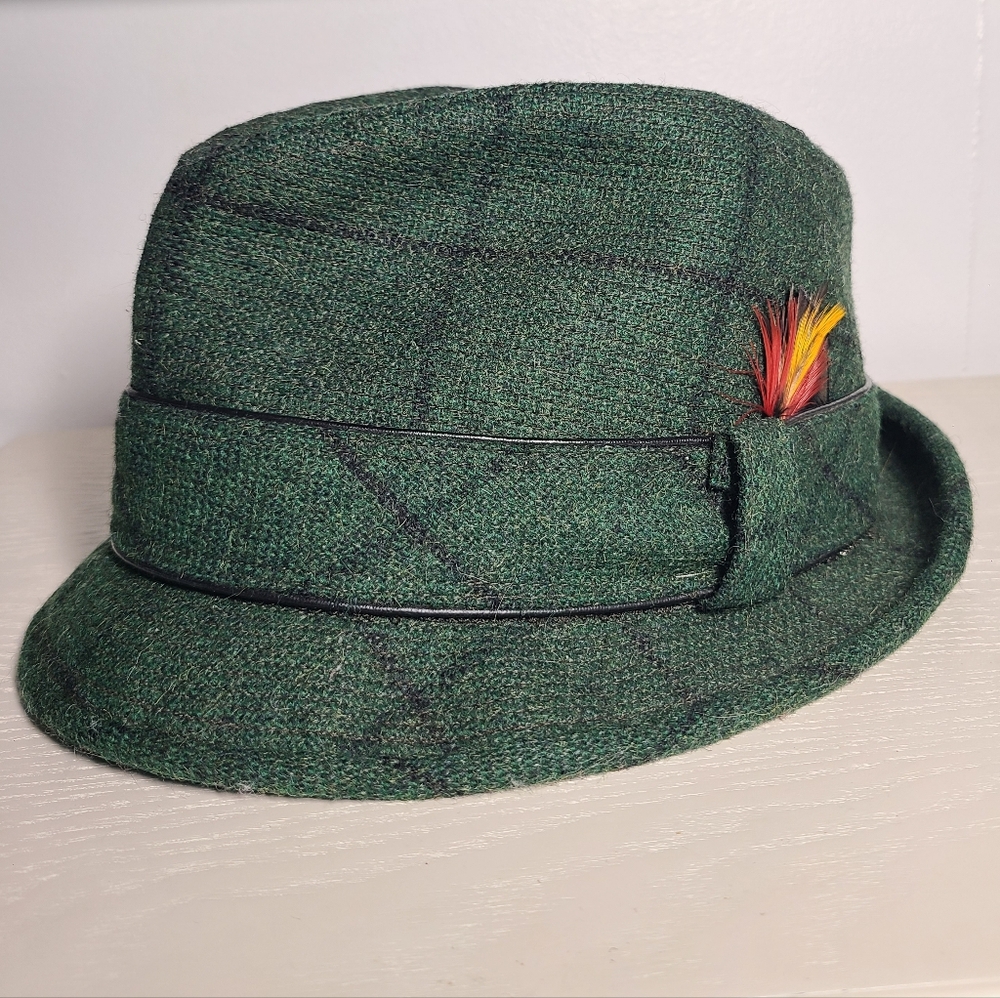 Vintage Champ Alpine Fedora Hat Green Wool Feather Size 7 1/8